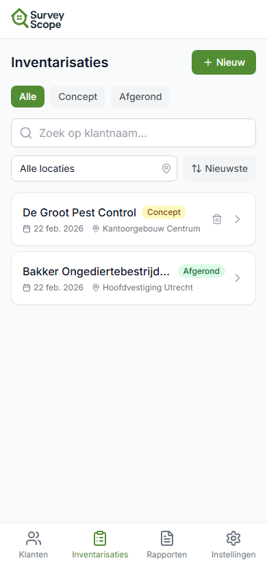 Inventarisaties overzicht