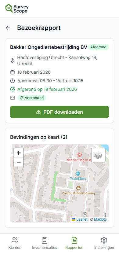 Afgerond bezoekrapport met e-mail status